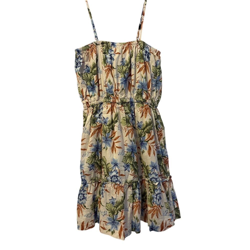 Janie and Jack Cream Blue Green Palm Tropical Print Tiered Dress Girls size 16